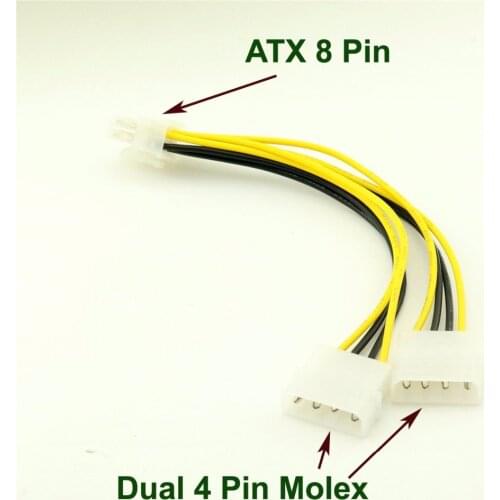 1pcs ATX 8Pin EPS12V to Dual 4Pin Molex Male Motherboard Power Supply Adapter Cable 20cm