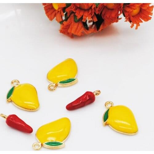 20pcs/lot Enamel Mango Chili Food & Beverages Charm For Jewelry Making Earring Pendant Bracelet Necklace Charms DIY Charms