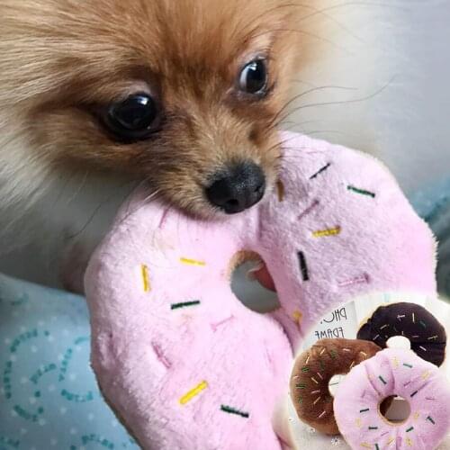 202Pink Coffee Color Sound Donut Play Toys For Dogs 14cm Pet Dog Chew Throw Toys Sightly Lovely Puppy Cat Squeaker Quack