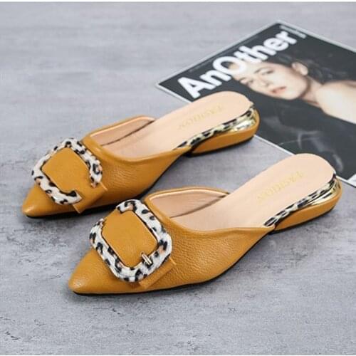2021 Mules Women Slides Pointed Toe Leopard Buckle Weave Slippers Shoes Girl Beach 3.5 Flip Flop Slip On SlipperPlus Size 35-44