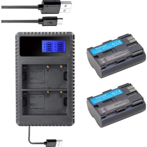 2x BP-511A BP-511 BP 511 511A BP511A Camera Battery + LCD Dual USB Charger for Canon G6 G5 G3 G2 G1 EOS 300D 50D 40D 30D 20D 5D