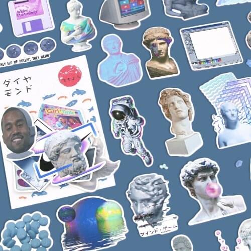 32Pcs Retro Steam Wave Stickers Aesthetic Stationery Sticker Vintage Phone Computer Decorative Stickers DIY Diary Scrapbooking