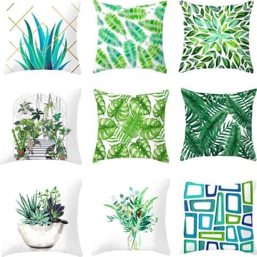 45cm*45cm Plants Printed Pillow Case Decorative Pillowcases Green Leaves Throw Pillow Case Kussensloop Almohada Poszewka