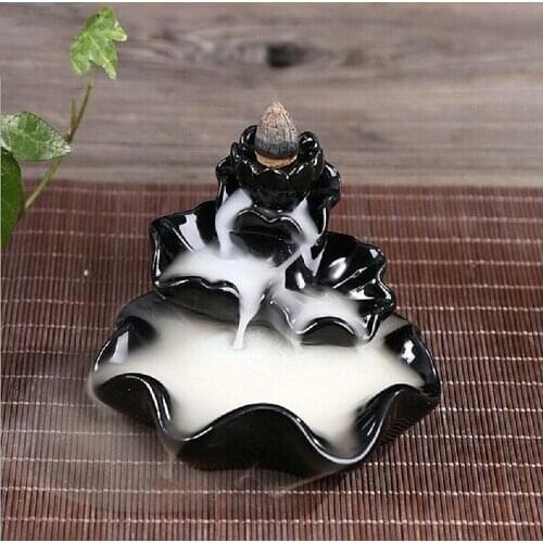 5Pc Backflow Incense Cones With 1Pc Ceramic Burner Bullet Incense Stickers Holder Lotus Flower Ceramic Censer Home Decor N20