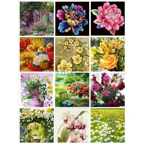 5d Diy Diamond Painting Cross Stitch Peony flower scenery Mosaic Rhinestones Diamond embroidery Handmade mural Home Decoration