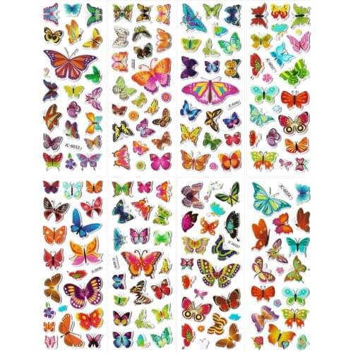 8 Sheets 3D Puffy Bubble Cartoon Butterfly Stickers Scrapbooking Decals for Children Kids Girls Classic Toys Birthday Gifts