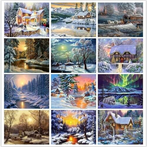 Touoilp Full Square&round Diamond Painting Landscape Diamond Embroidery Snow Scene Picture Rhinestone Mosaic Painting Home Decor