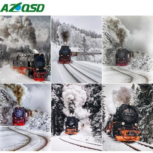 AZQSD DIY Diamond Embroidery Train Winter Mosaic Childrens Room Decor Diamond Painting Landscape Cross Stitch Needlework