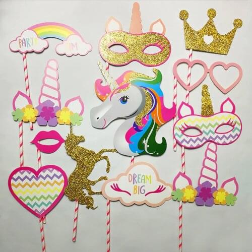 Unicorn Party Decoration Photo Booth Props Happy Birthday Party Decoration Kids Glitter Baby Shower Photobooth Props