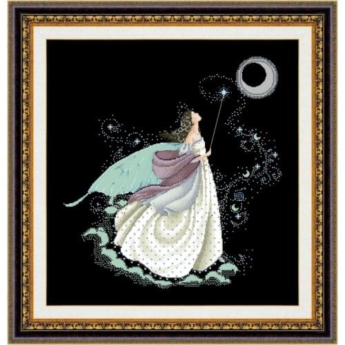 Moon fairy cross stitch package beauty 14ct 11ct black deep blue flaxen canvas cotton thread beads embroidery DIY needlework