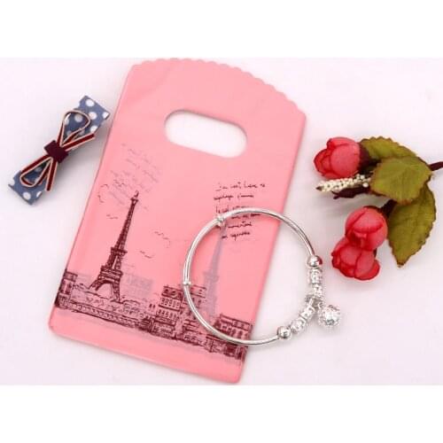 2020 Hot Sale 50pcs/lot Colorful Plastic Earrings Jewelry Packaging Bags 9x15cm Mini Plastic Bags With Handle Candy Gift Bag