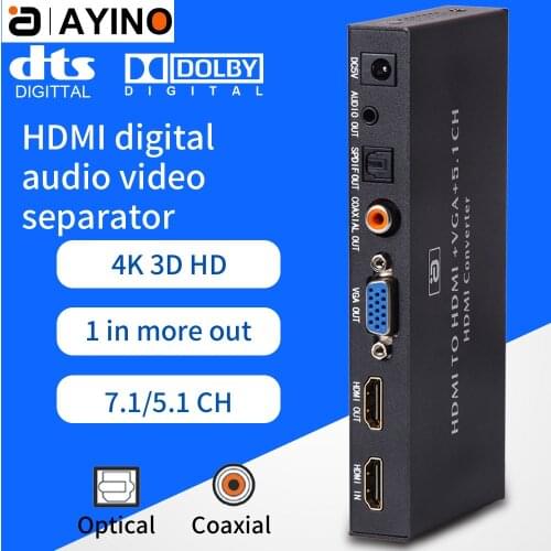 HDMI-compatible Audio Extractor to VGA Converter 5.1CH Dolby AC3 DTS With Optical SPIDF Coaxial 3.5mm AUX Jack for TV HD320