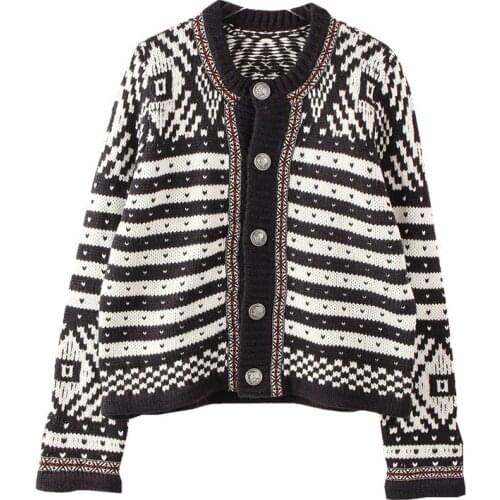 Autumn Women Sweater Retro V-neck Plaid Single-breasted Cardigan Sweater Ladies Casual Urban Regular Cardigan Outside Knitwear