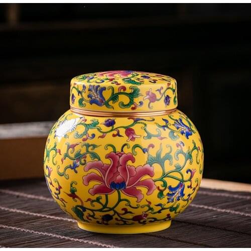 Ceramic Sealed Tea Caddy Chinese Printing Tea Caddy Kitchen Condiment Storage Jar Desktop Decoration Home Decoration Gifts