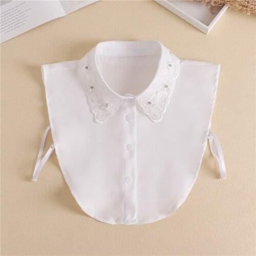 Linbaiway Womens Adult Shirt Fake Collar Lace Beads False Collar Embroidered Detachable Blouse Tops Sweater Half Shirt Decor