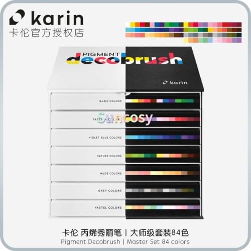 Karin Markers Pigment Decobrush,Master Set 84 Colors Collection,Acrylic Beautiful Pen, Permanent, Light Resistant and Waterproof