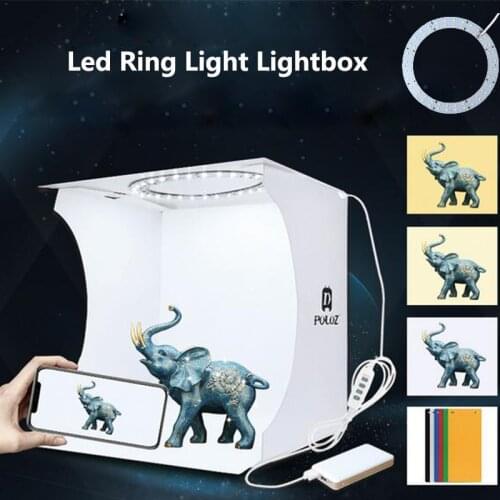 PULUZ 20cm Mini LED Ring Light box Lightbox Photo Studio Box Photography Light Studio Shooting Tent Box Kit & 6 Color Backdrops