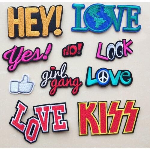 Fashion HEY Letters Embroidery Patches Iron On Patch Embroidered Patchs LOVE Look Badge Appliques For Clothing Sticker CX521-530
