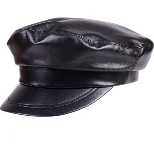 Fashion Womens Mens Real leather Sheep Skin Beret Naval Hat Newsboy Militry Army/Navy Caps/Hats