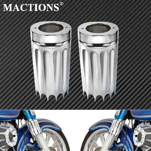 Motorcycle Chrome CNC Cut Front Fork Boot Slider Covers For Harley Touring Road King Street Electra Glide FLHX FLSTF 08-13 14-17