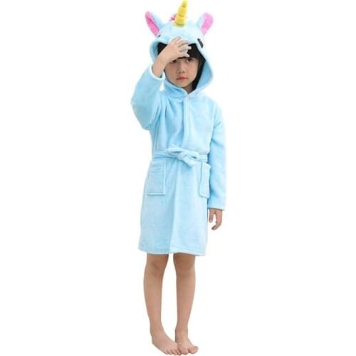 Cartoon Kids Bathrobe Unicorn Fleece Sleepwear Soft Unerwear for 1-11Years Children Boys Girls Nightwear