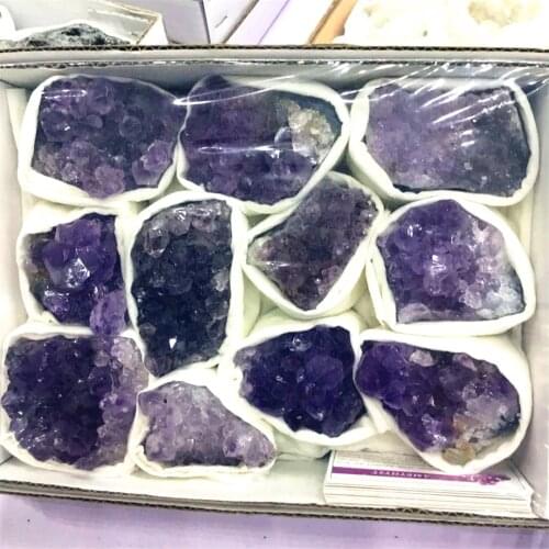 Natural Purple Quartz Crystal Clusters Rough Amethyst Mineral Specimens Cluster Gift Box Set