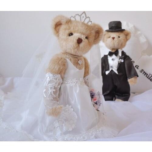 NEW Full joint movable teddy bear plush toy stuffed animals White Wedding dress dolls Valentine Wedding gift Wedding decoration