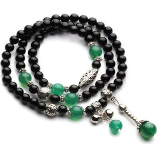 New Design 6mm Natural Black & Green Onyx Crystal 108 Beads Bracelet Energy Stone Prayer Mala Women Meditation Jewelry Dropship