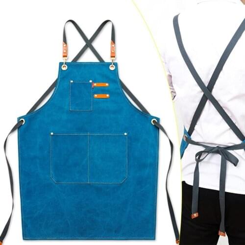 New Denim Canvas Apron Chef Kitchen Cooking BBQ Apron For Woman Man Adjustable Pocket Coffee Tea Shop Works bib smock