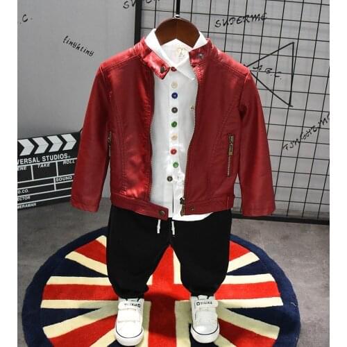 Autumn Winter Toddler Boys Clothing Set White Shirt Casual Pants Leather Clothing 3pcs 3 4 5 6 7 Years Fashion Boys Sports Suits