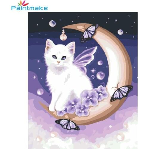PAINTMAKE Animal DIY Painting By Numbers no frame Drawing Kits Cartoon Cat Oil Painting On Canvas Home Art Decoration Paintings