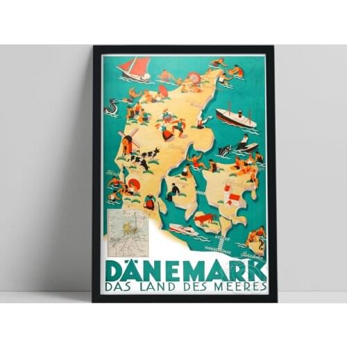 World Travel Retro Poster, Danemark Das Land Des Meeres Still Life Canvas Painting, Nordic Style Wall Picture Home Decor Gift