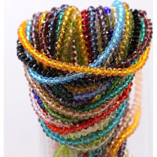 Mixed Colors 4mm 130pcs Rondelle Austria Faceted Crystal Glass Beads Loose Spacer Round Beaded for Supply Bracelet Jewelry DIY