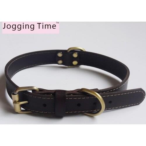 Adjustable Strong Leather Dogs Collar for Large Medium Dog Soft Pet Dog Collar with Strong Copper Buckle Brown Color