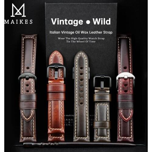 Retro Genuine Leather Watch Strap Oil Wax Cowhide Leather Watchband Bracelet Belt 18 20 22 24mm Women Men Brown Smart Watch Band