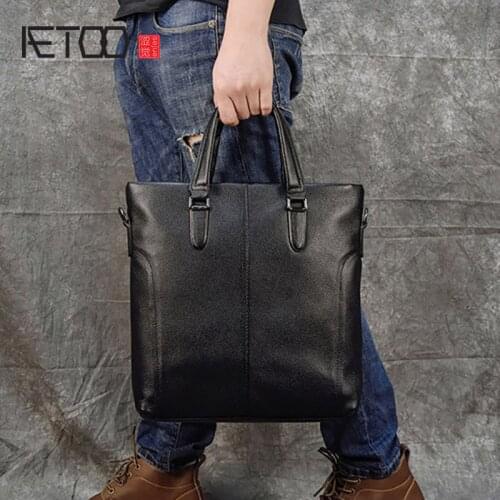 AETOO Lychee pattern crossbody bag, first layer leather handbag, leather black shoulder bag