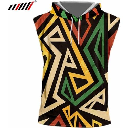 UJWI new dinosaur stitching geometric 3D sleeveless top Fashion street style mens hooded tops summer hooded vest tops S-6XL
