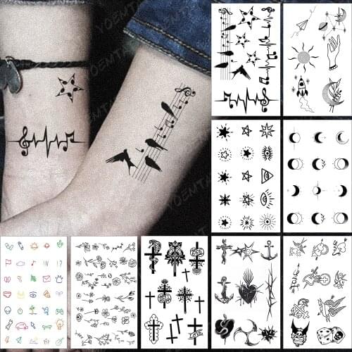 Waterproof Temporary Tattoo Sticker Small Bird Music Note Flash Tatoo Staff Finger Wrist Fake Tatto For Body Art Women Men Kid