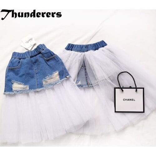 Thunderers Kids Summer Skirt Broken Ripped Girl Chiffon Skirt Waist Hole Mesh Elegant Children Skirt Baby Girl Clothes 18M-6T