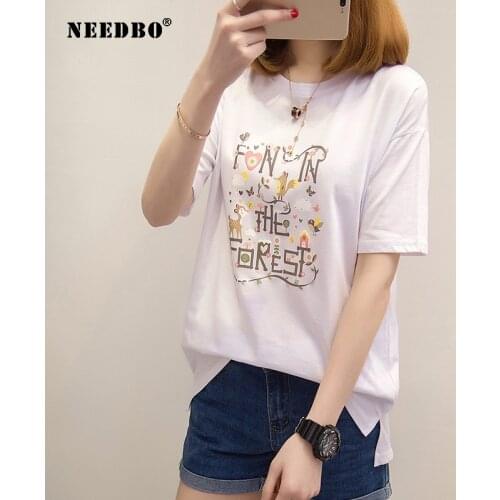 Letter Women T-shirt Round Collar Girl Print Simple Harajuku T-Shirt Tops Cartoon Oversized T Shirt Summer Casual Short Sleeve