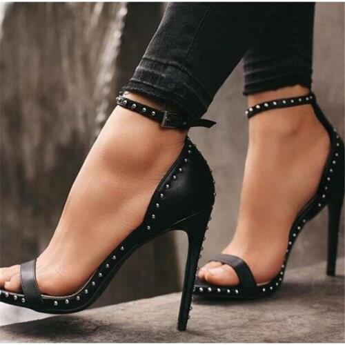 Womens Shoes Size 42 Stiletto 11cm High Heels Sandals Women Open Toes Sandals Rivets Sandalias Formales Leather Sandal Women