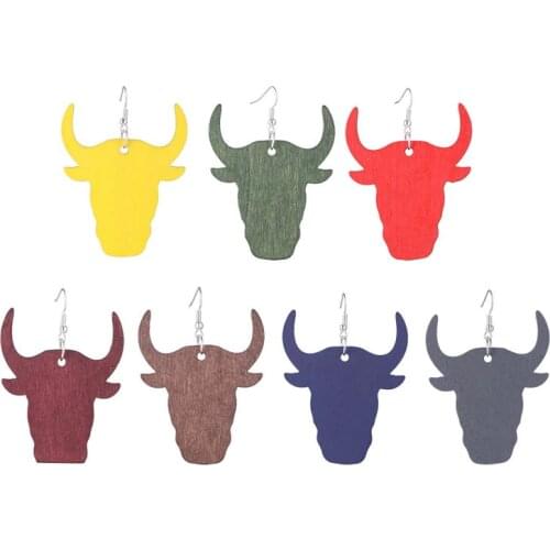 Large Dyeing Natural Wood Cow Bull Drop Earrings for Women 2021 Fashion Original Plain Wooden Animal Earrings Jewelry Wholesale