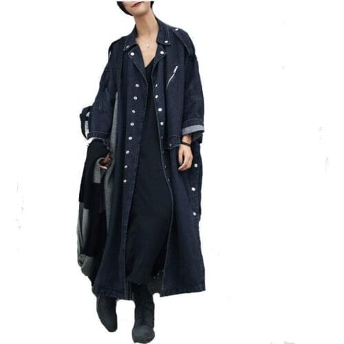 2019 Female Overcoat Winter Autumn Trench Coats Women Trenchcoat Denim Coat Loose Jeans Long Coat Oversize Split Windbreaker