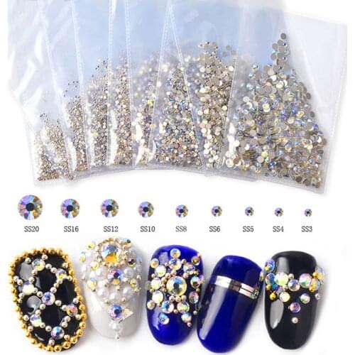 1pack AB Crystal Nail Rhinestones Shinning Nail Glitter Stones Non-hotfix Flatback Nail Art Decorations For a Manicure SS3-SS20