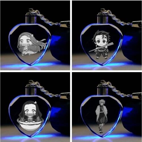 10pcs/lot Anime Demon Slayer Kimetsu no Yaiba keychain Kamado Tanjirou heart shaped crystal keyring cartoon pendant toy gift