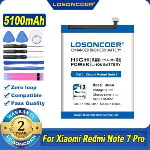100% Original LOSONCOER BN4A 4700mAh For Xiaomi Redmi Note 7 Battery / Note 7 Pro M1901F7C Mobile Phone Battery