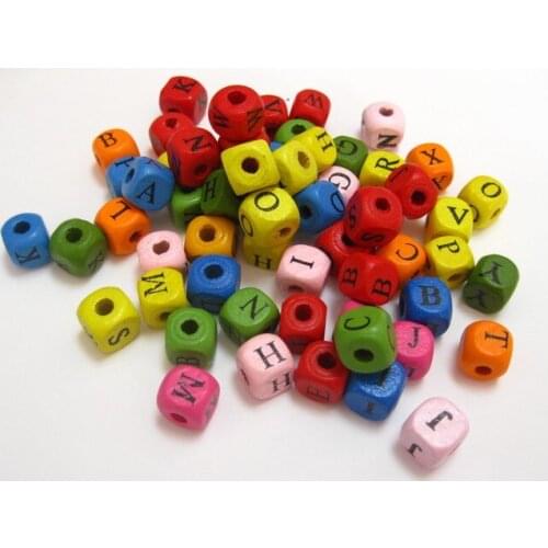 100 Mixed Color 8mm Cube Wood Alphabet Letter Beads