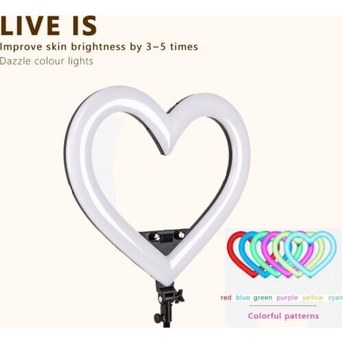 18 Inch Heart Shape Fill Light With Digital Display RGB Live Streaming Photography Lamp USB Charging Selfie Beauty Makeup Lights