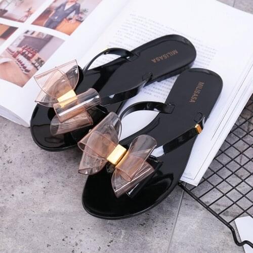 2020 summer female outdoor slip non-slip slippers bow flip-flops wear flat bottom drag thick sandals and slippers