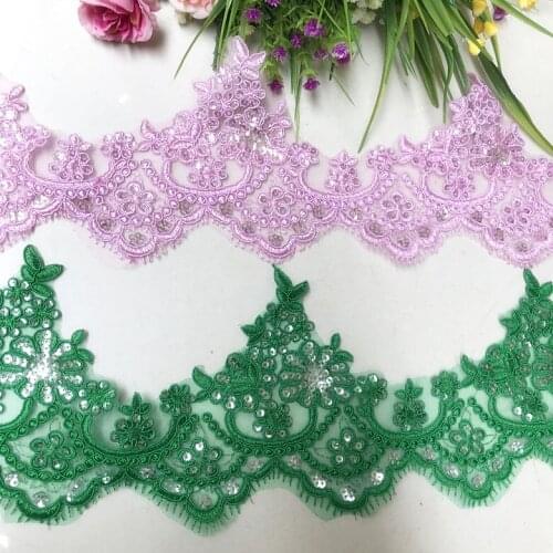 3Yard/Lot Color lace trim champagne apricot blue green pink car bone lace trim sequins fabric wedding jewelry